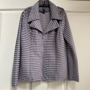 Clara Sunwoo Dove Grey Boutique Metallic Sheer Double Zip Tiered Top Jacket Fun